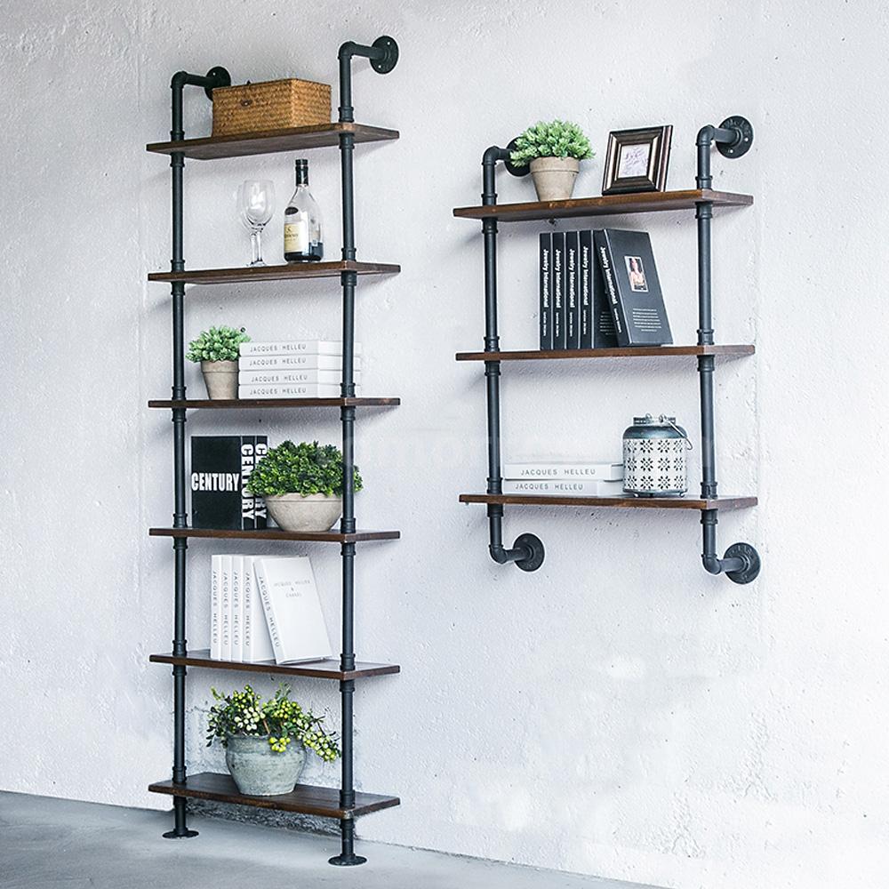 IKayaa 3/6 Tier Rustic Industrial Iron Pipe Wall Shelves 