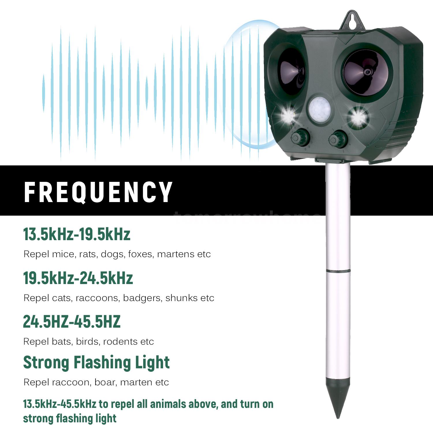 Solar Ultrasonic Repeller Pest Animal Expeller w/Flashing ...